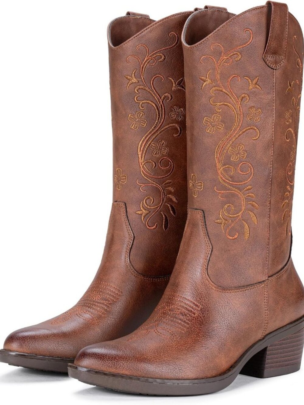 Stylish Embroidered Cowgirl Boots for Women - Pointed Toe Mid Calf Design